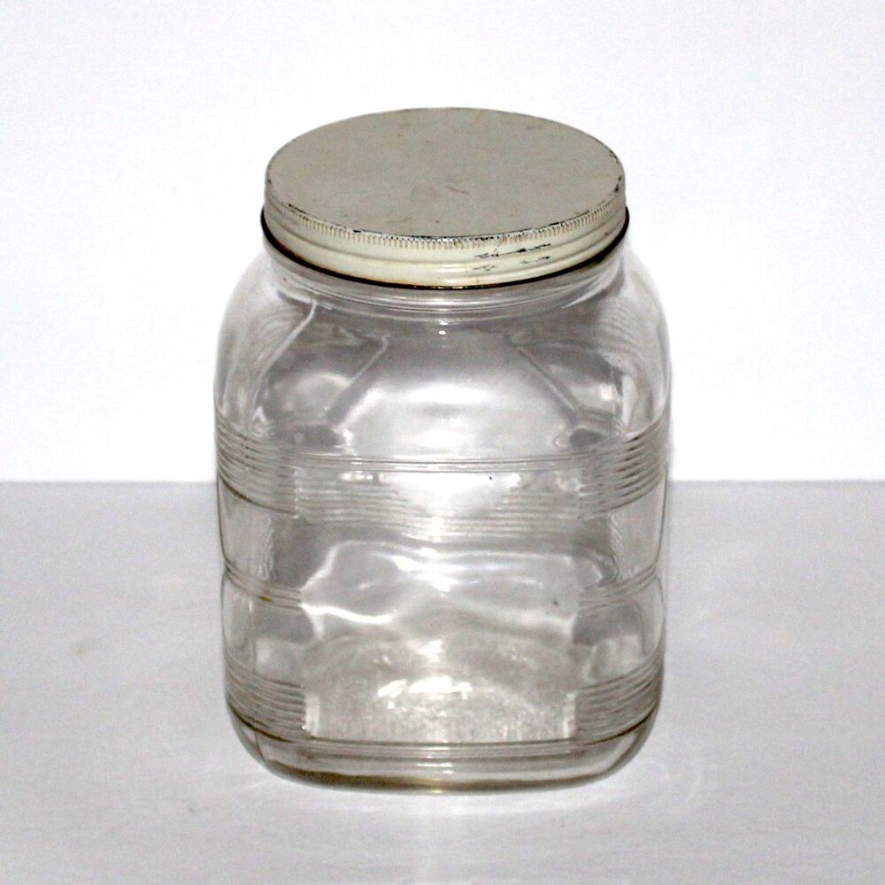 Hazel Atlas 8223 Coffee Glass Jar Diamond Panels 1 Gallon vintage canister 8.25"
